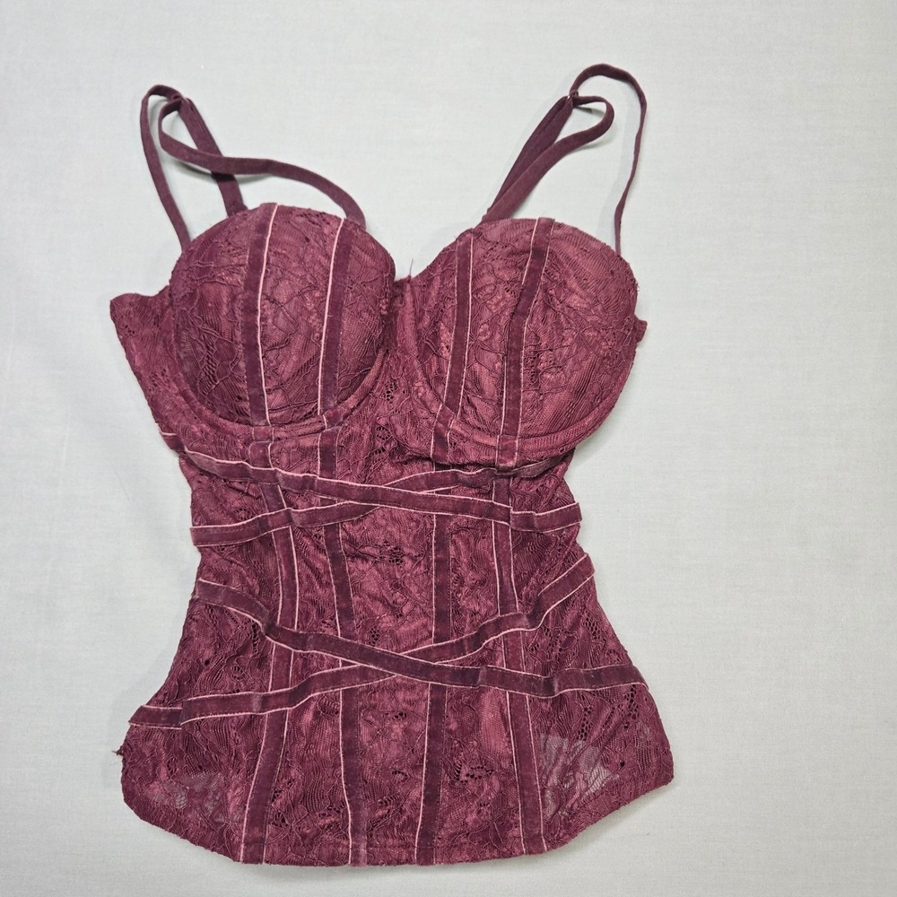 Y2K Charlotte Russe Corset Top XS Burgundy Lace Bustier Vamp Goth Grunge